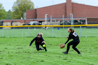 A fun series of photos of a ball that was right between the right fielder and center fielder