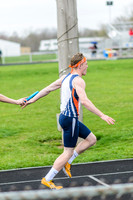 The handoff to the second leg of the 4x100 relay