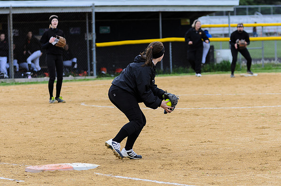 Getting ready to throw across the infield to get the force at third
