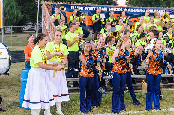 The band playing, witht he flag girls and drum majors blowing bubbles! The funny thing is I didn't even notice Madi and Ari waving until I got home to look at the pictures!
